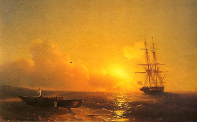 <i><b>Pcheurs au bord de la mer 1852 </b><br>Le nom d'Avazovski est intimement li  la mer. Le peintre sut avec une matrise admirable et une vracit surprenante traduire le mouvement des flots,...</i>
