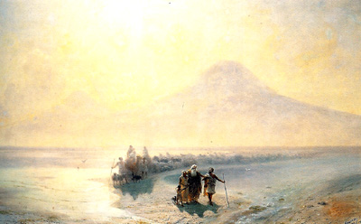 <i><b>La descente de No de l'Ararat 1889</b><br> Avasovski peignit aussi des sujets sur l'histoire nationale et des paysages d'Armnie.</i>