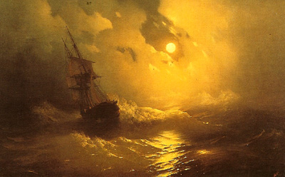 <i><b>Tempte, la nuit 1849</b><br> ... la transparence de l'eau tantt calme, tantt tumultueuse, tantt furieuse llant ses vagues au ciel orageux. </i>